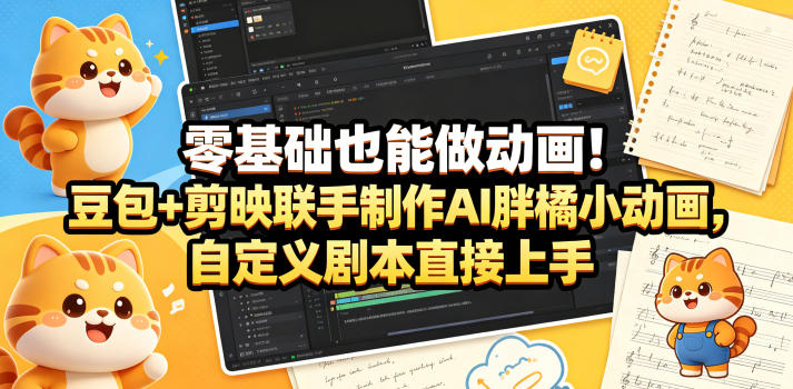 零基础也能做动画！豆包+剪映联手制作AI胖橘小动画，自定义剧本直接上手-小二项目网
