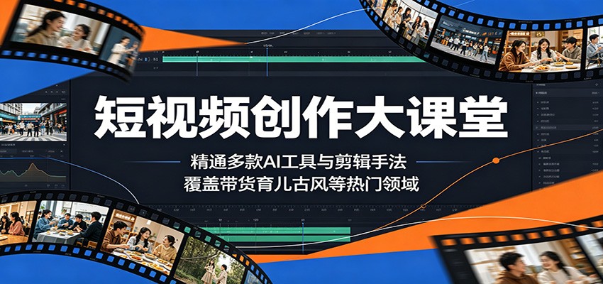 短视频创作大课堂：精通多款AI工具与剪辑手法，覆盖带货、育儿、古风等热门领域-小二项目网