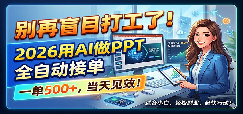 别再盲目打工了！2026用AI做PPT全自动接单，一单5张+，当天见效！-小二项目网