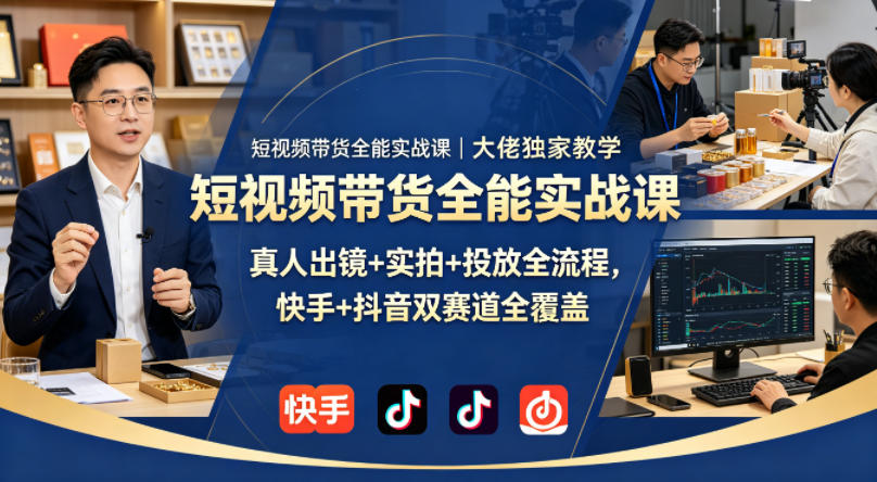 短视频带货全能实战课｜大佬独家教学，真人出镜+实拍+投放全流程，快手+抖音双赛道全覆盖-小二项目网