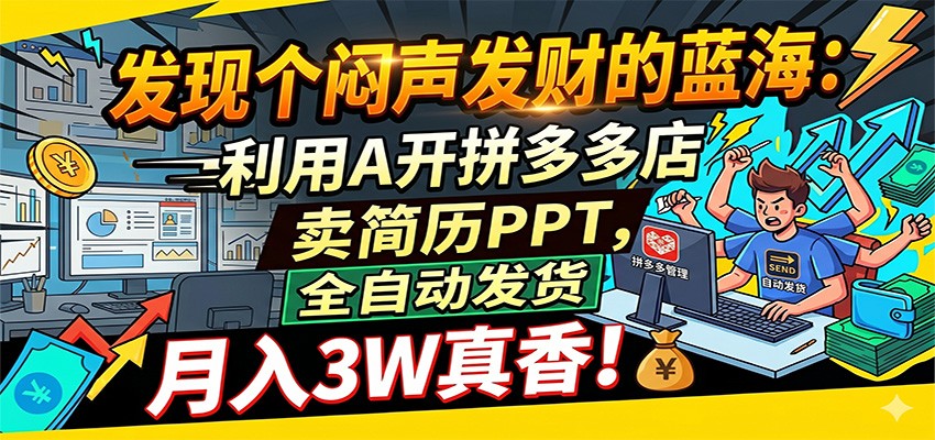 闷声发财的蓝海：利用AI开拼多多店卖简历PPT，全自动发货，月入3W真香-小二项目网