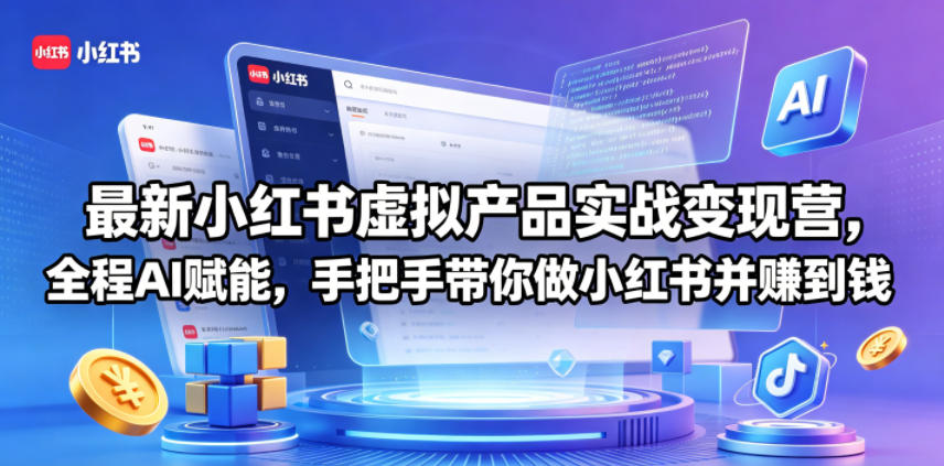 最新小红书虚拟产品实战变现营，全程AI赋能，手把手带你做小红书并赚到钱-小二项目网