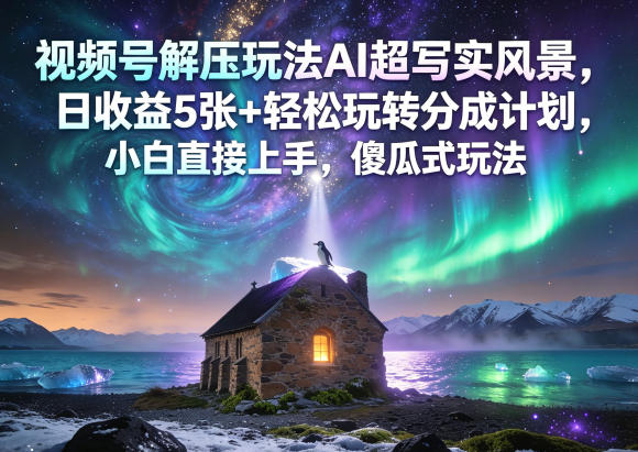 视频号解压玩法AI超写实风景，日收益5张+轻松玩转分成计划，小白直接上手，傻瓜式玩法-小二项目网