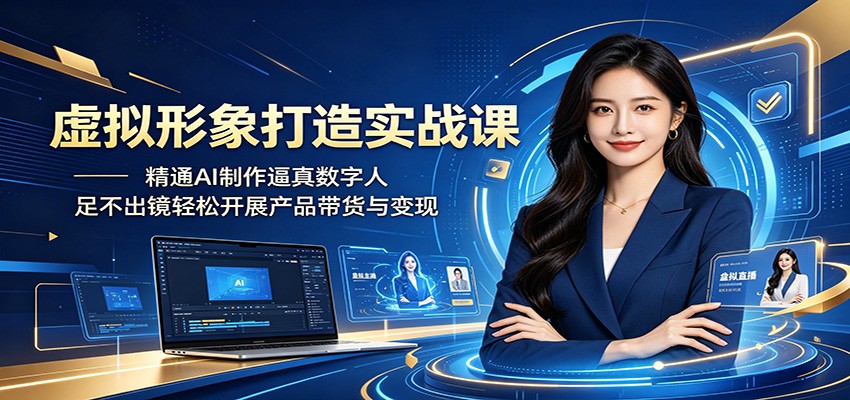 虚拟形象打造实战课：精通AI制作逼真数字人，足不出镜轻松开展产品带货与变现-小二项目网