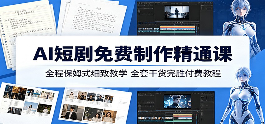 AI短剧免费制作精通课：全程保姆式细致教学，全套干货完胜付费教程-小二项目网