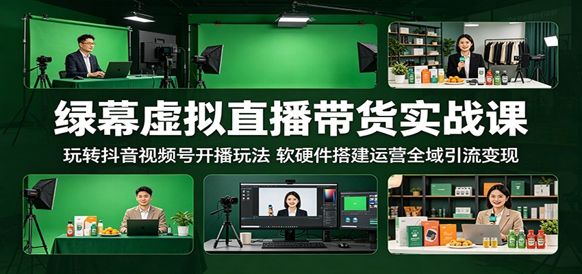 绿幕虚拟直播带货实战课：玩转抖音视频号开播玩法，软硬件搭建运营全域引流变现-小二项目网