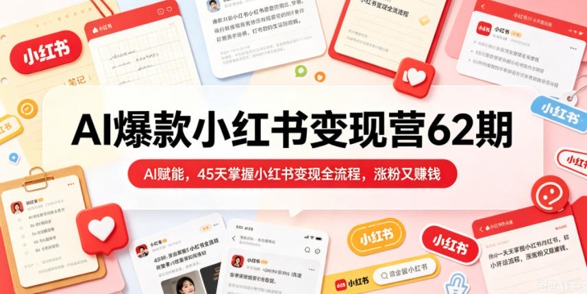 AI爆款小红书变现营62期2026年5月，AI赋能，45天掌握小红书变现全流程，涨粉又賺钱-小二项目网