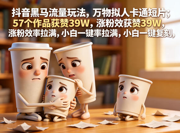 抖音黑马流量玩法，万物拟人卡通短片，57个作品获赞39W，涨粉效率拉满，小白一键复刻，保姆级拆解-小二项目网