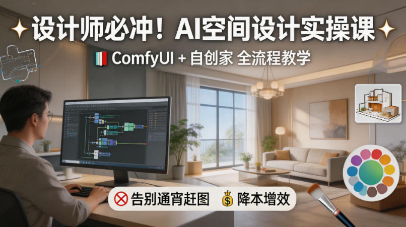 设计师必冲！AI空间设计实操课，ComfyUI+自创家全教学，告别通宵赶图，降本增效-小二项目网