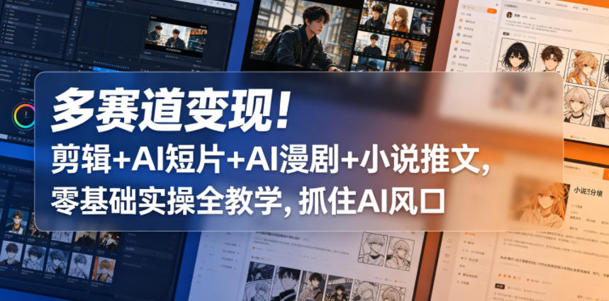 多赛道变现！剪辑+AI短片+AI漫剧+小说推文，零基础实操全教学，抓住AI风口-小二项目网