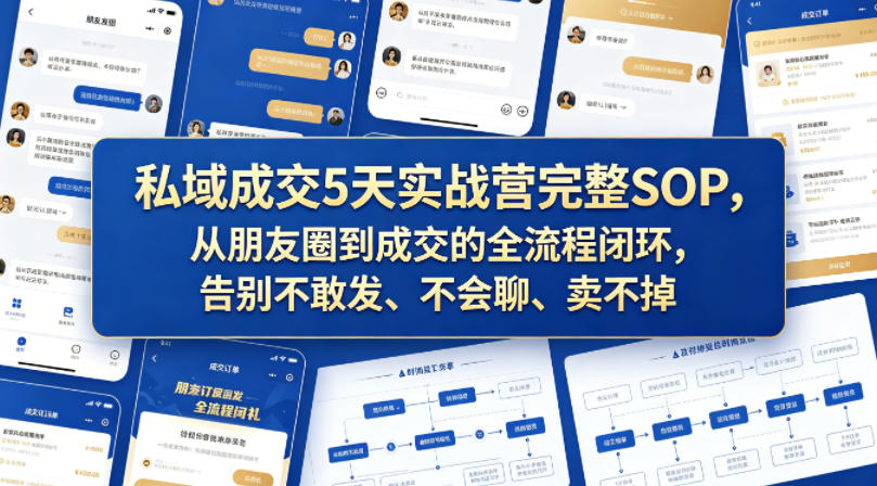私域成交5天实战营完整SOP，从朋友圈到成交的全流程闭环，告别不敢发、不会聊、卖不掉-小二项目网