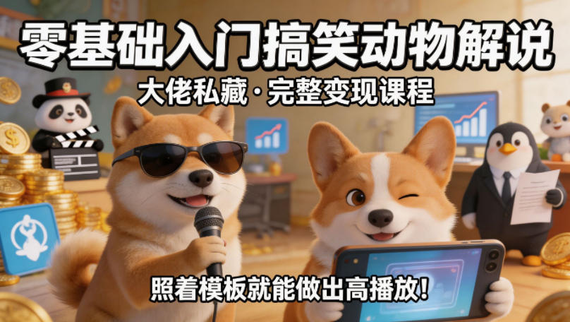零基础入门搞笑动物解说，大佬私藏完整变现课程，照着模板就能做出高播放-小二项目网