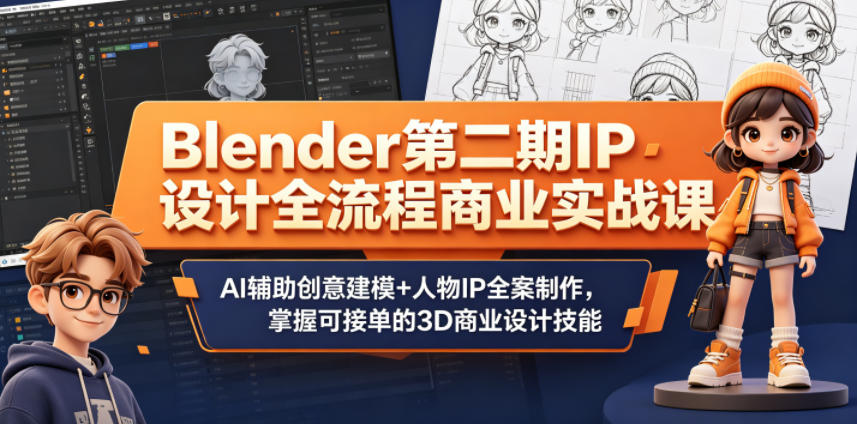 Blender第二期IP设计全流程商业实战课，AI辅助创意建模+人物IP全案制作，掌握可接单的3D商业设计技能-小二项目网