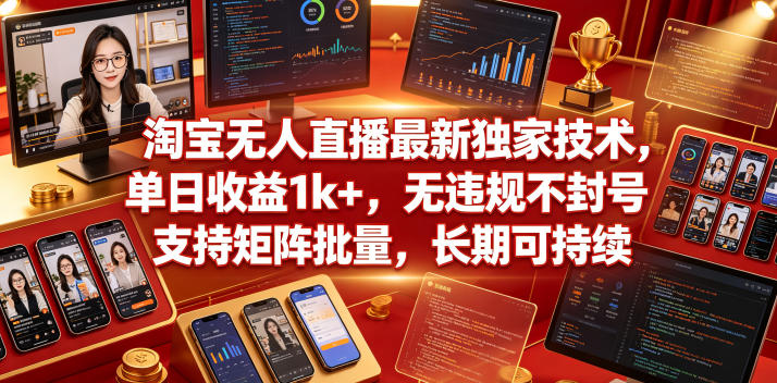 淘宝无人直播最新独家技术，单日收益1k+，无违规不封号，支持矩阵批量，长期可持续【揭秘】-小二项目网