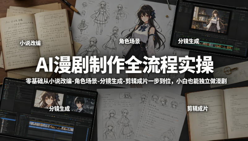 AI漫剧制作全流程实操，零基础从小说改编-角色场景-分镜生成-剪辑成片一步到位，小白也能独立做漫剧-小二项目网