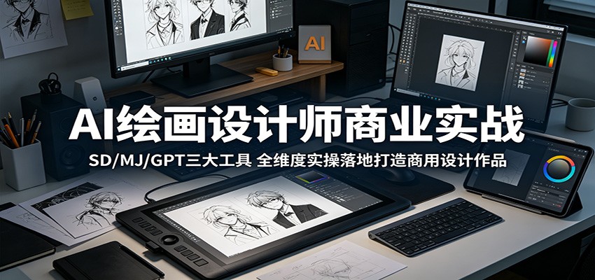 AI绘画设计师商业实战：SD/MJ/GPT三大工具，全维度实操落地打造商用设计作品-小二项目网