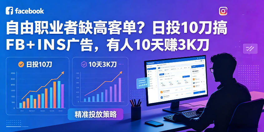 自由职业者缺高客单？日投10刀搞FB+INS广告，有人10天赚3K刀！【原创双语字幕】-小二项目网