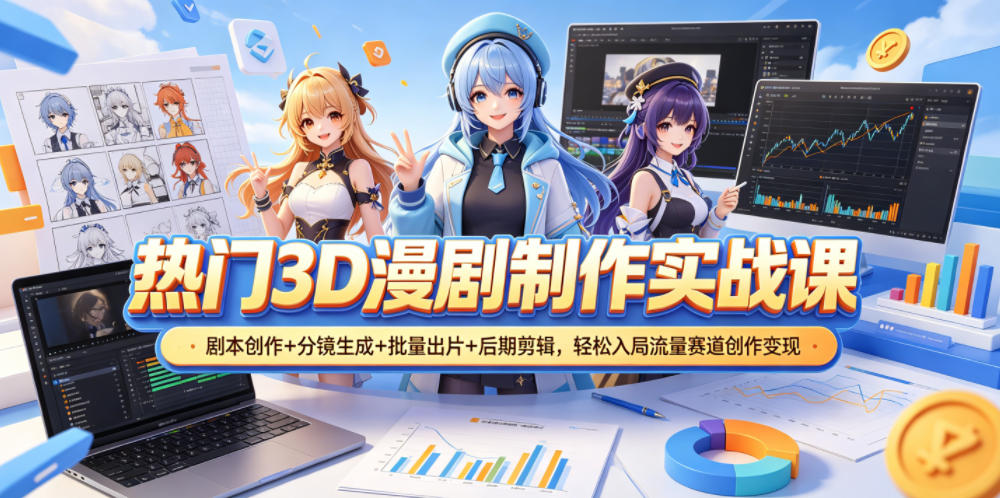 热门3D漫剧制作实战课，剧本创作+分镜生成+批量出片+后期剪辑，轻松入局流量赛道创作变现-小二项目网