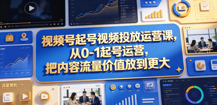 视频号起号视频投放运营课，从0-1起号运营，把内容流量价值放到更大-小二项目网