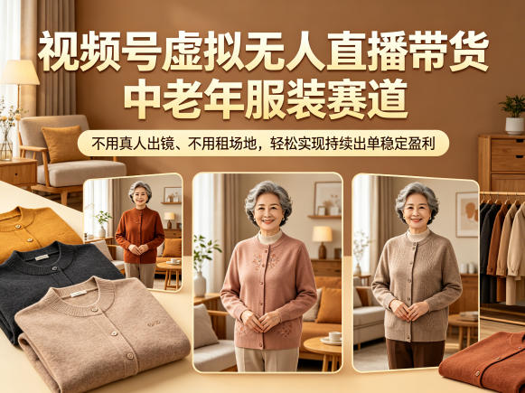 视频号虚拟无人直播带货中老年服装赛道，不用真人出镜、不用租场地，轻松实现持续出单稳定盈利-小二项目网