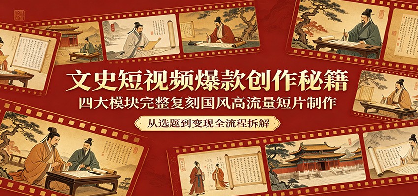 文史短视频爆款创作秘籍：四大模块完整复刻国风高流量短片制作-小二项目网