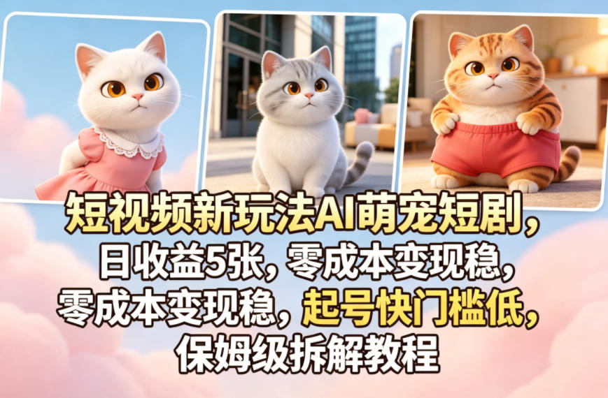 短视频新玩法AI萌宠短剧，日收益5张，零成本变现稳，起号快门槛低，保姆级拆解教程-小二项目网