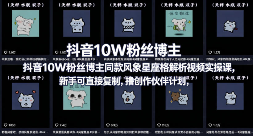 抖音10W粉丝博主同款星座性格解析视频实操课，新手可直接复制，撸创作伙伴计划，分成计划等-小二项目网