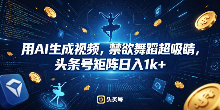 用AI生成视频，禁欲舞蹈超吸睛，头条号矩阵日入1k+-小二项目网