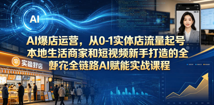 AI爆店运营，从0-1实体店流量起号，本地生活商家和短视频新手打造的全链路AI赋能实战课程-小二项目网