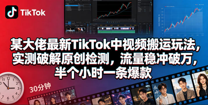 某大佬最新TikTok中视频搬运玩法，实测破解原创检测，流量稳冲破万，半个小时一条爆款-小二项目网