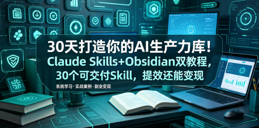 30天打造你的AI生产力库！Claude Skills+Obsidian 双教程，30 个可交付 Skill，提效还能变现-小二项目网