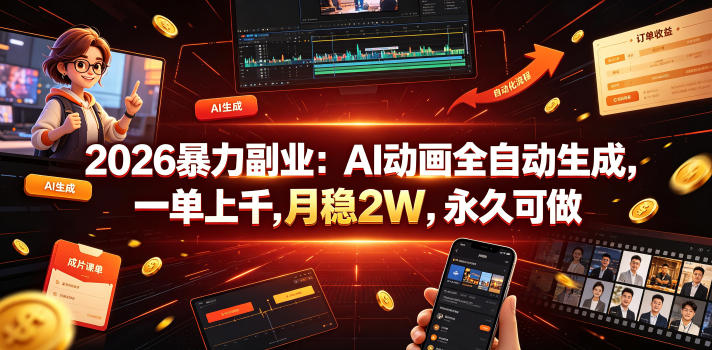 2026暴力副业：AI动画全自动生成，一单上千，月稳2W，永久可做【揭秘】-小二项目网