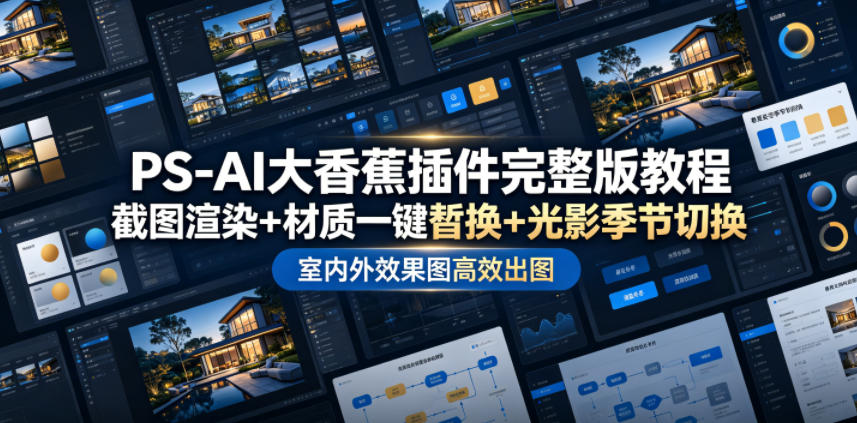 PS-AI大香蕉插件完整版教程，截图渲染+材质一键替换+光影季节切换，室内外效果图高效出图高阶课程-小二项目网
