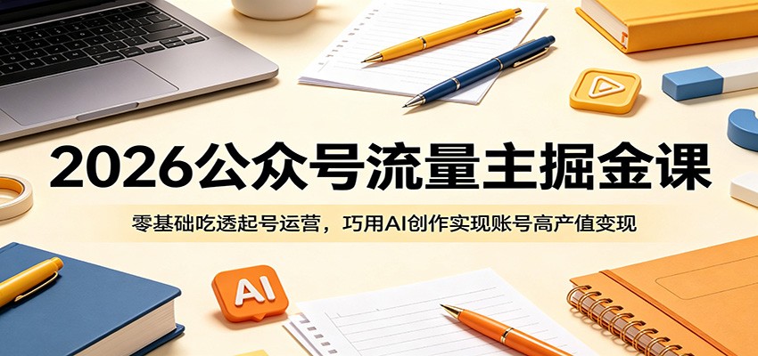 2026公众号流量主掘金课：零基础吃透起号运营，巧用AI创作实现账号高产值变现-小二项目网