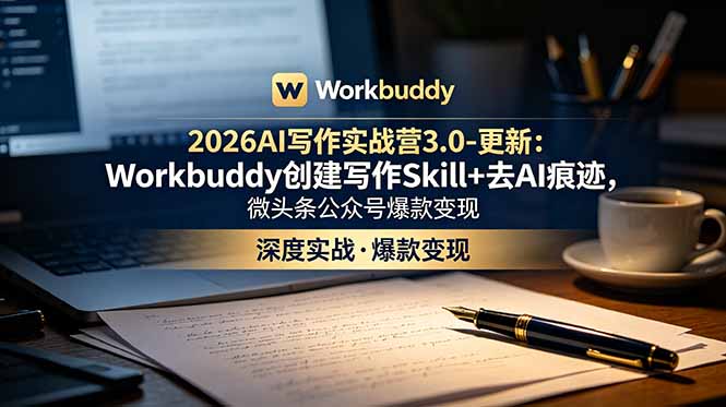 （18995期）2026AI写作实战营3.0-更新：Workbuddy创建写作Skill+去AI痕迹，微头条公众号爆款变现-小二项目网