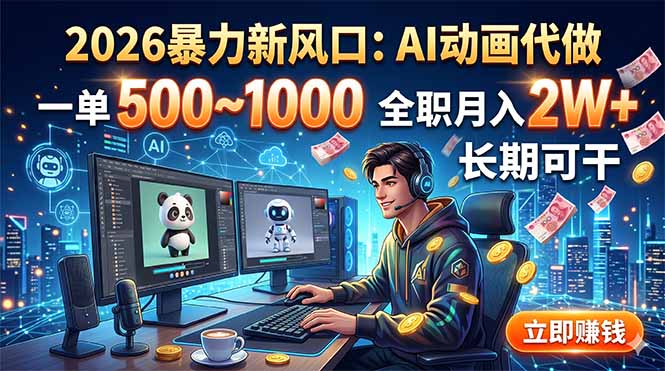 （18993期）2026暴力新风口：AI动画代做，一单500~1000，全职月入2W+，长期可干-小二项目网
