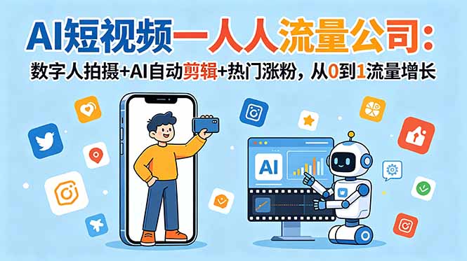 （18864期）AI短视频一人流量公司：数字人拍摄+AI自动剪辑+热门涨粉，从0到1流量增长-小二项目网