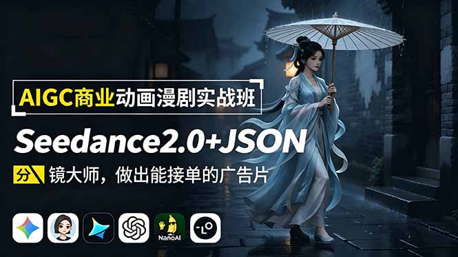 （18849期）AIGC商业动画漫剧实战班：Seedance2.0+JSON分镜大师，做出能接单的广告片-小二项目网