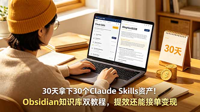 （18886期）30天拿下30个Claude Skills资产！Obsidian知识库双教程，提效还能接单变现-小二项目网