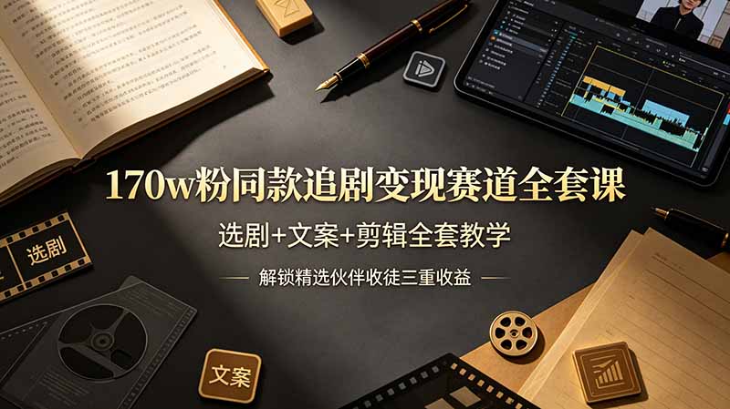 （19123期）170w粉博主同款追剧变现赛道全套课，选剧+文案+剪辑全套教学，解锁精选伙伴收徒三重收益-小二项目网