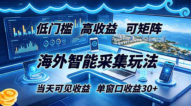 (18955期)海外智能采集玩法,低门槛高单价可矩阵,当天可见收益,单窗口30+-小二项目网