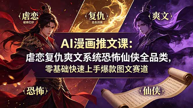 （19060期）AI漫画推文课：虐恋复仇爽文系统恐怖仙侠全品类，零基础快速上手爆款图文赛道-小二项目网
