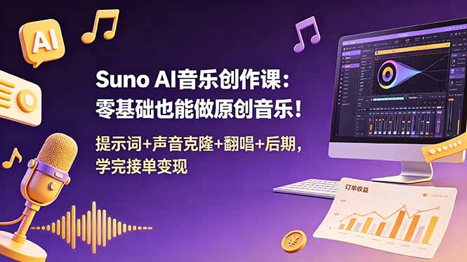 （18945期） Suno AI音乐创作课：零基础也能做原创音乐！提示词+声音克隆+翻唱+后期，学完接单变现-小二项目网