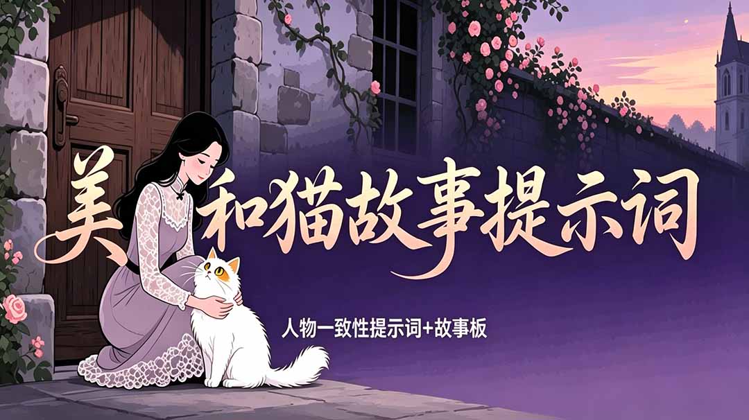 （18909期）美女和猫故事提示词，人物一致性提示词+故事板-小二项目网