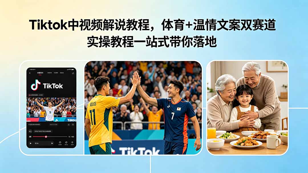 （18910期）Tiktok中视频解说教程，体育+温情文案双赛道实操教程一站式带你落地-小二项目网