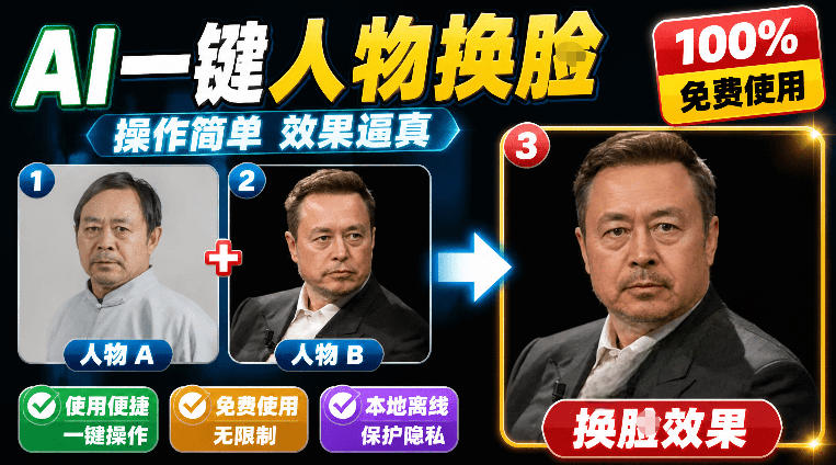 （19012期）纯离线本地运行！AI一键人物lian部替换软件，支持图片换lian，效果逼真，最便捷换lian工具FaceSwap-小二项目网