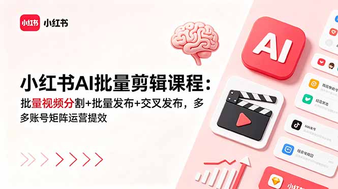 （18959期）小红书AI批量剪辑课程：批量视频分割+批量发布+交叉发布，多账号矩阵运营提效-小二项目网