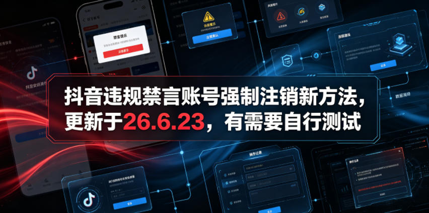 (19015期)抖音违规禁言账号强制注销新方法,更新于26.6.23,有需要自行测试-小二项目网