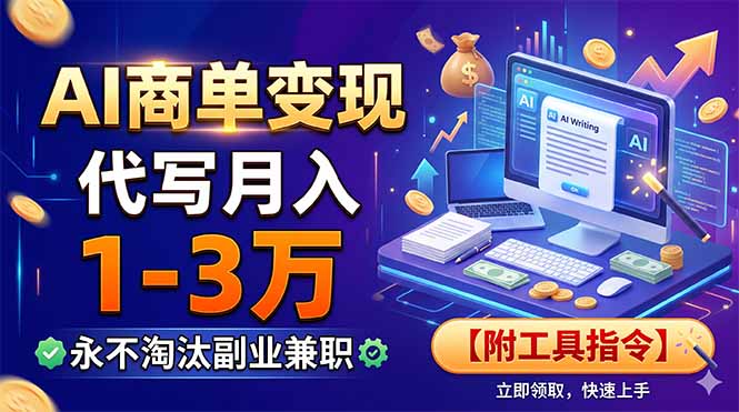 （19102期）AI商单变现，靠代写月入1-3万，永不淘汰副业兼职【附工具指令】-小二项目网