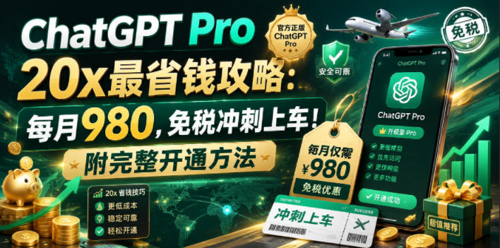 （18790期）ChatGPT Pro 20x 最省钱攻略：每月980，免税冲刺上车！附完整开通方法-小二项目网